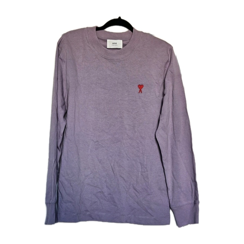 AMI Alexandre Mattiussi Lavender Crew Neck Long Sleeve Embroidered Shirt NWT